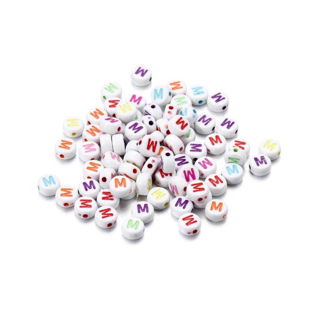 Color Letter Beads On White Background Acrylic English Letter Beads Plastic Round Bracelet Beads 26 Single Letter D