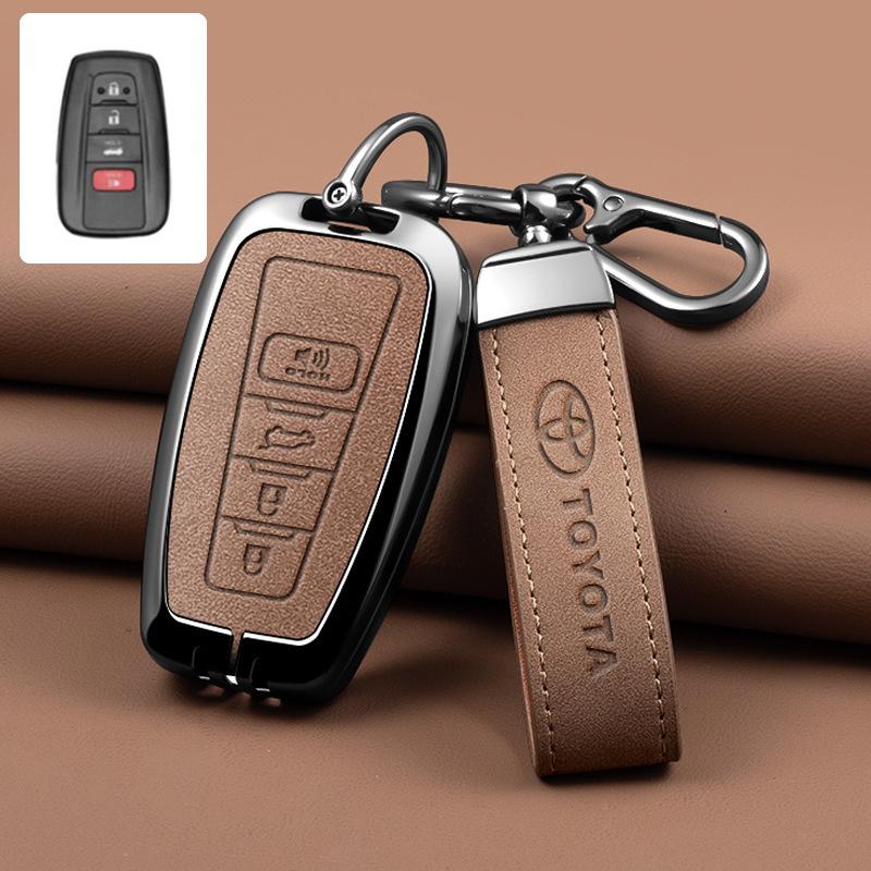Leather Car Smart Remote Key Case Cover Shell for Toyota Avalon Camry RAV4 Prius CHR C-HR Corolla Land Cruiser Prado Keychain Ca