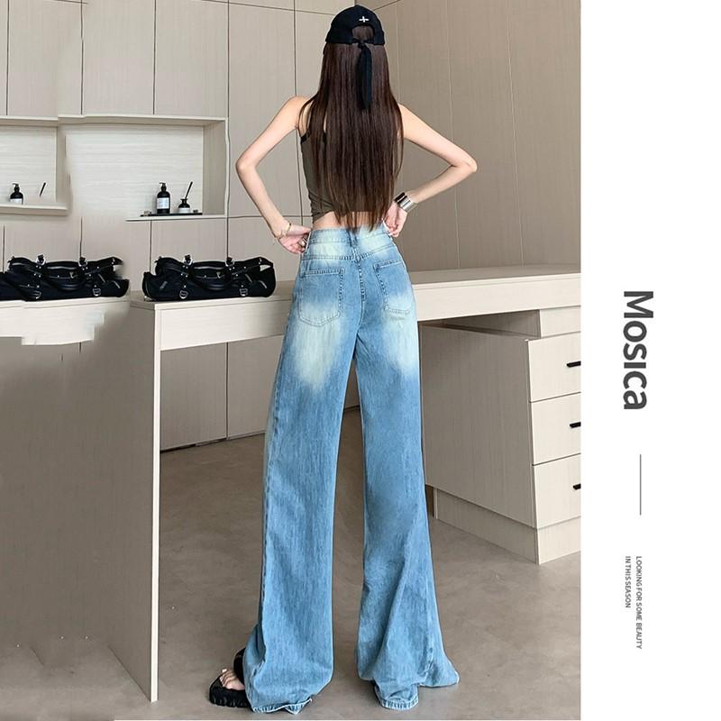 plus size Vintage hole high waist casual loose long Women spring summer jeans denim wide leg Pants