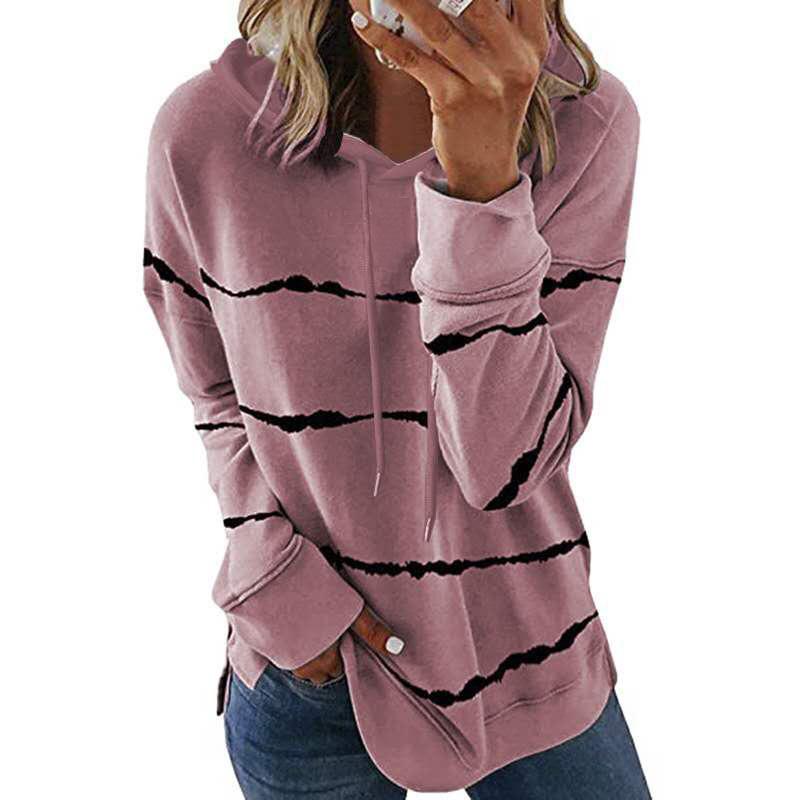 Women Loose Striped Hoodie Coats Spring Autumn Female Long Sleeve Pullover Sweatshirt YSY2024