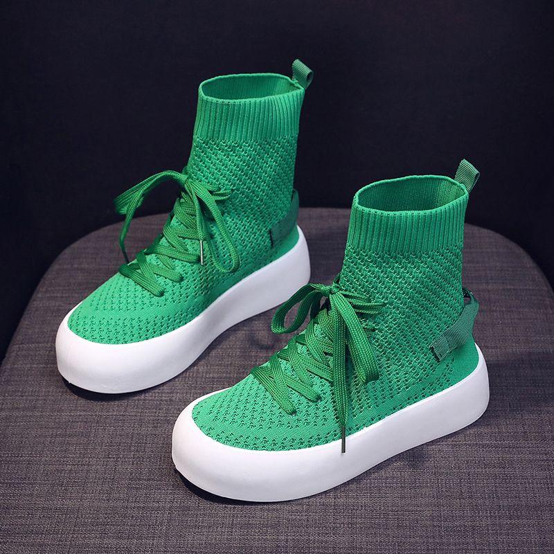 Fashion Summer Knitted High Top Ankle Boots Women's High On Platform Shoes Casual Elasticity Y2k Fashion Daily Routine Ladies Footwear