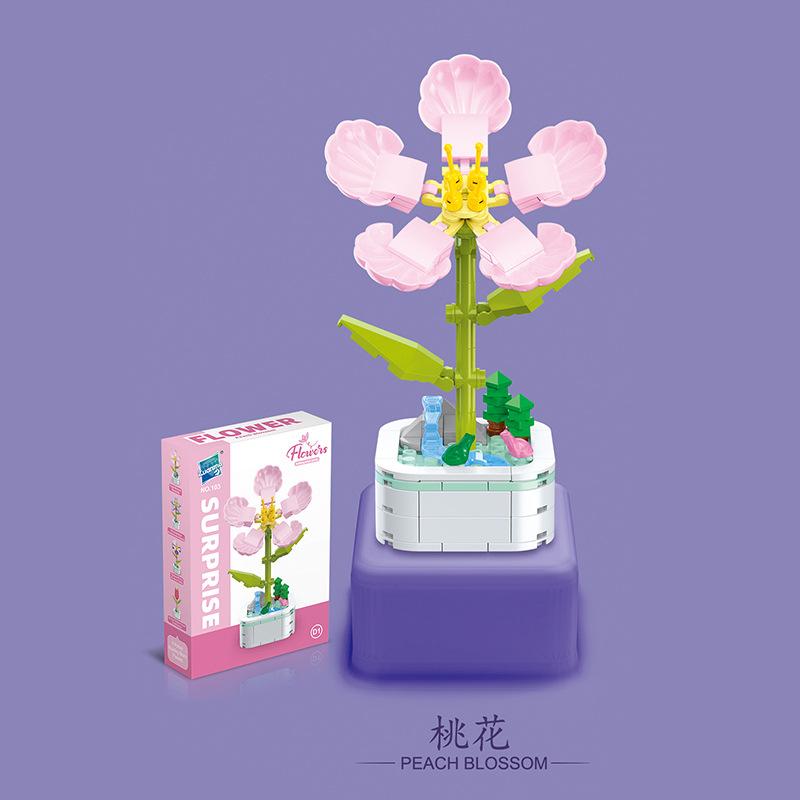 Barnas Pedagogiske Små Partikler Mosaikk Byggekloss Blomstersimulering Peon Rhododendron Kompatibel Med En Høy Byggeklossmodell Leke