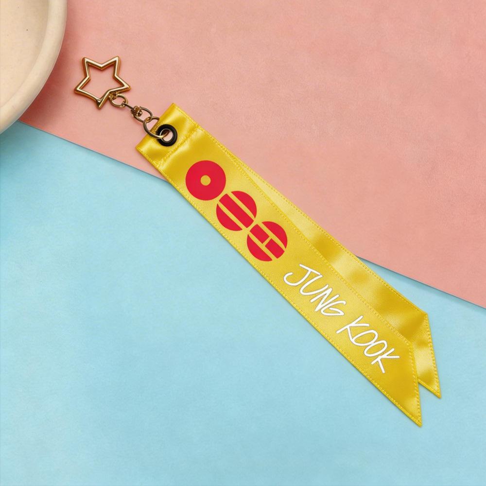 BTS Member Name Ribbon Phone Strap, Bangtan Boys Yellow Lanyard with Star Charm, Kpop ARMY Fans Bag/Phone Accessory