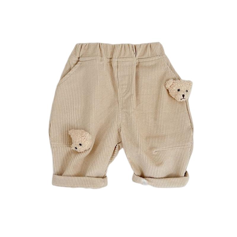 

Детские брюки в стиле ретро, ​​нижние штаны, эластичные брюки в рубчик с объемным медведем, вельветовая одежда для младенцев 90