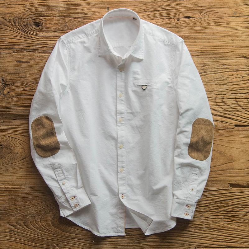 

2026 Spring Autumn New Vintage Casual Fashion Pure Cotton Shirt Men Polo-neck Patchwork Buttons Top Male Long Sleeve Cardigan Blouse M белый