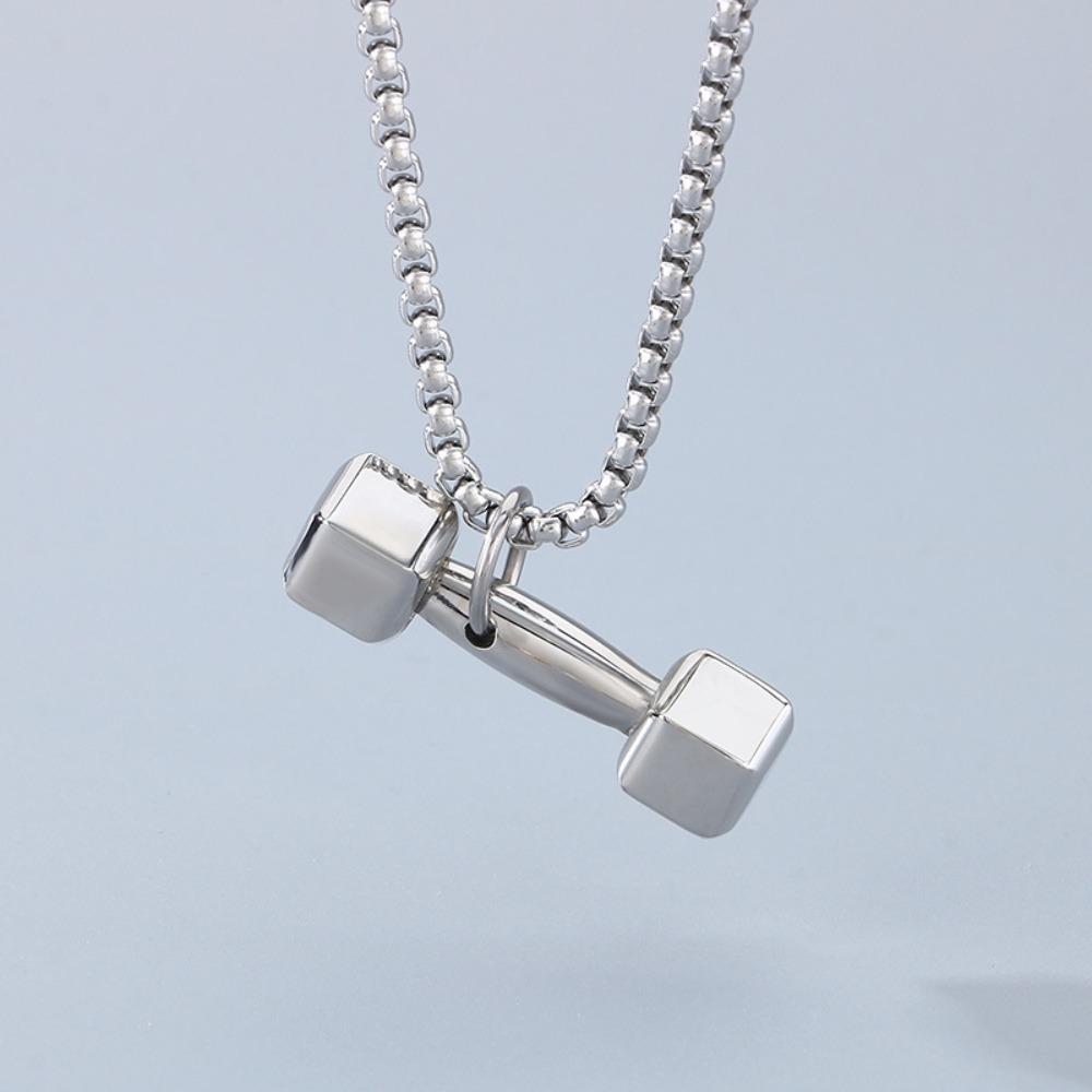 Mini Fitness Series Pendants Titanium Steel Dumbbell Sports Necklace Dumbbell Necklace  Bodybuilder