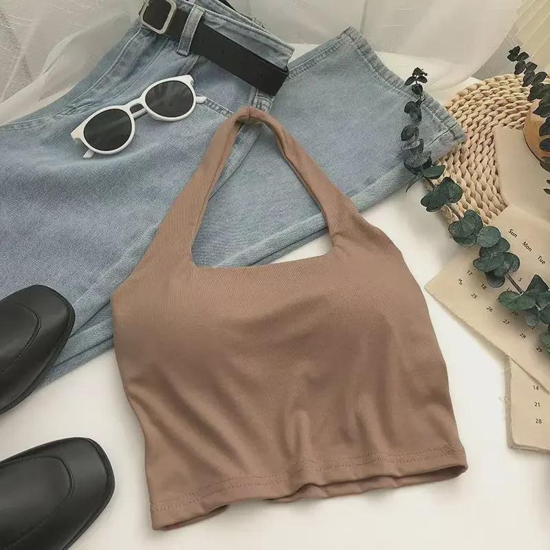 Korejský šikový top s halterneckem: Letní trendy top slim fit s hrudní vložkou