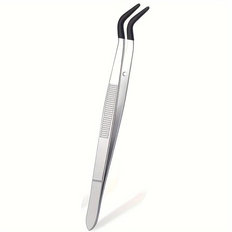 1-5PCS Anti-Slip Rubber Coated Precision Tweezers Set,Straight/Bent Flat Tip for Jewelry,Electronics Repair,Nail Stamping DIY