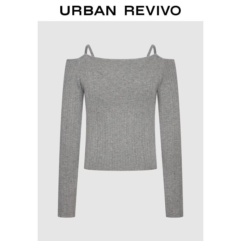 UR 2026 Spring Women's Asymmetric Shoulder 3D Bow Knit Sweater