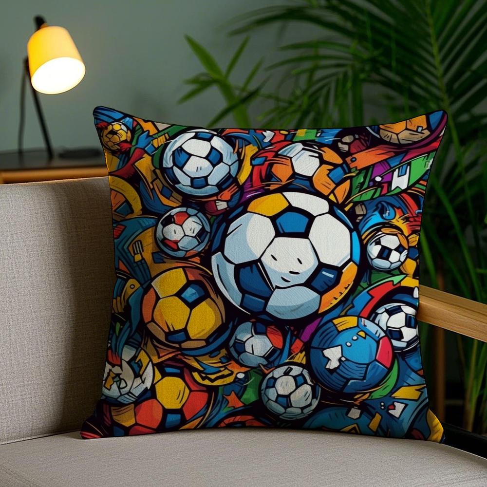 New Football Print Pillow Case Silky Elegant Comfort Sofa Bed Invisible Zipper