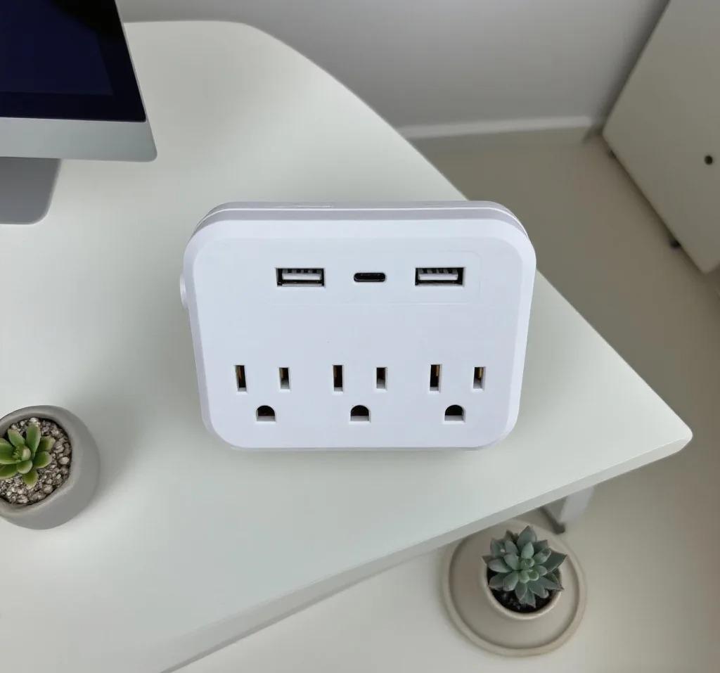 Surge Protector Power Strip 6-in-1 Mini Portable with 3 AC Sockets 2 USB Ports and 1 Type C White US Plug
