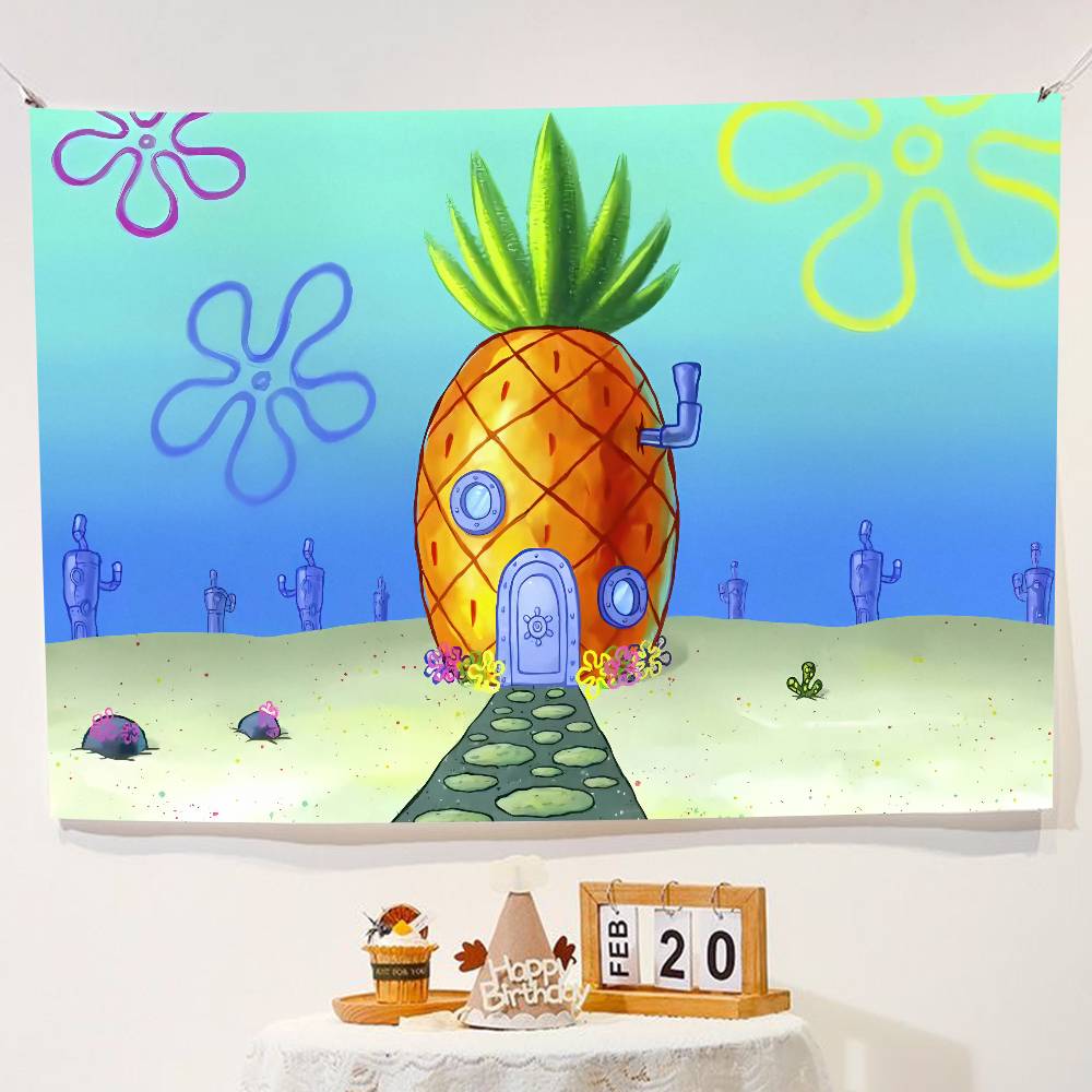 Cartoon Sponge And Bobs S-SquarePant Party Decorations Backdrop Photography Background Photo Studio Props Banner