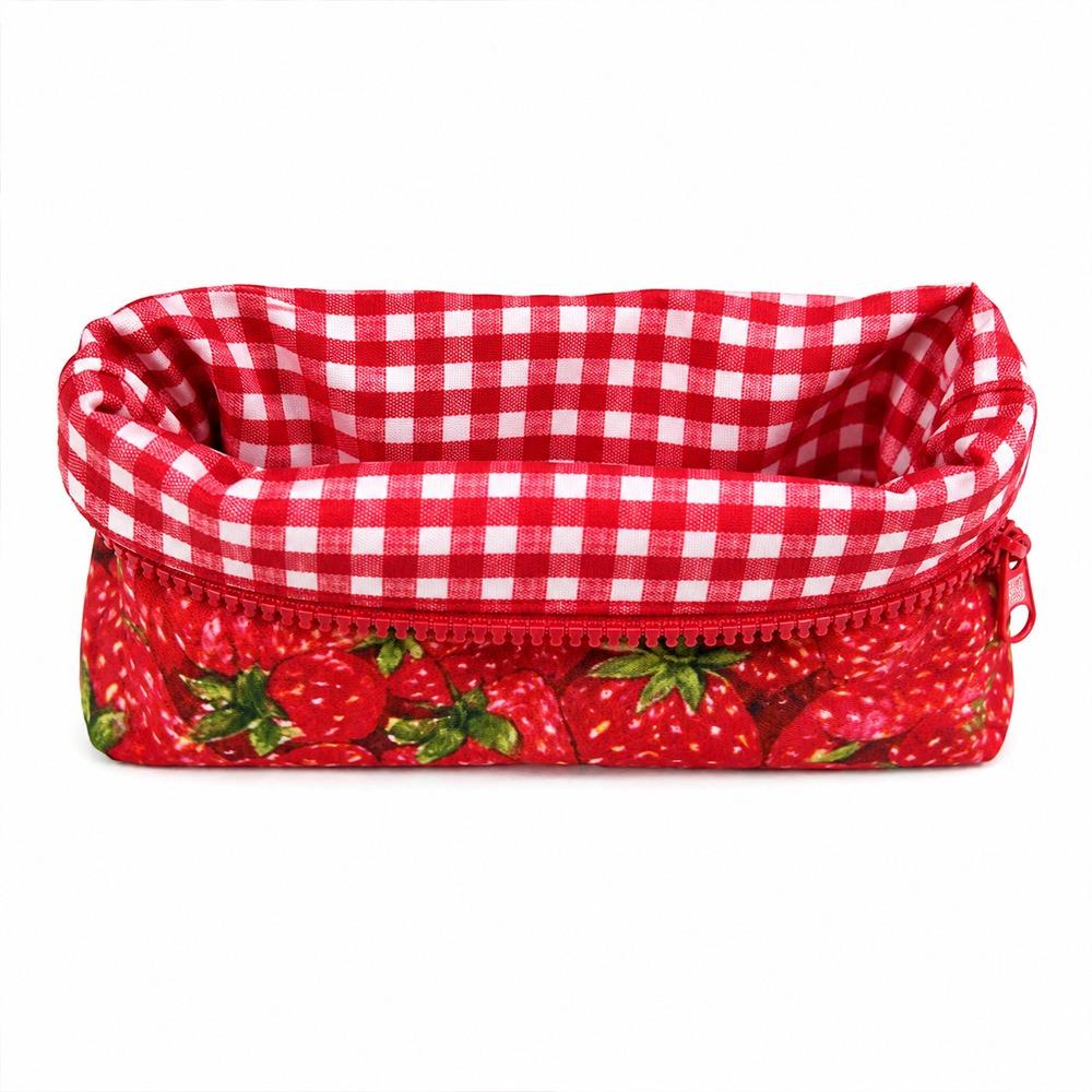 Portable Pen Bag Red Strawberry Print Stationery Bag Vintage Pencil Case Gift Red strawberry