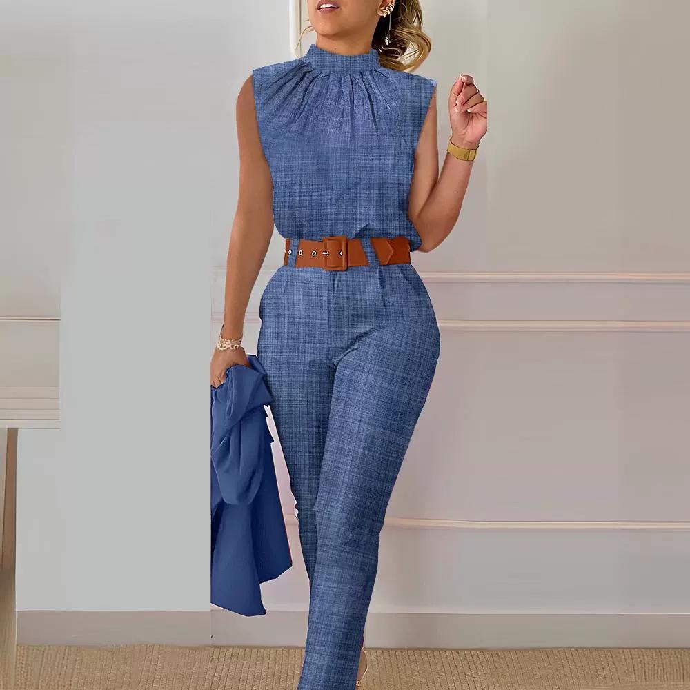 Stylish Spring Sleeveless Women's Print Casual Outfit (No Jacket)