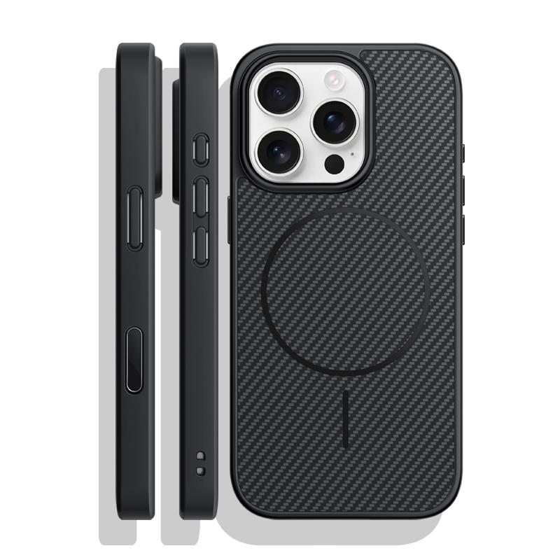

Роскошный чехол для телефона с текстурой углеродного волокна MagSafe для iPhone 16 15 14 13 Pro Max Plus, беспроводная зарядка, сплав, защита объектива, противоударный чехол iPhone 15 Pro чёрный