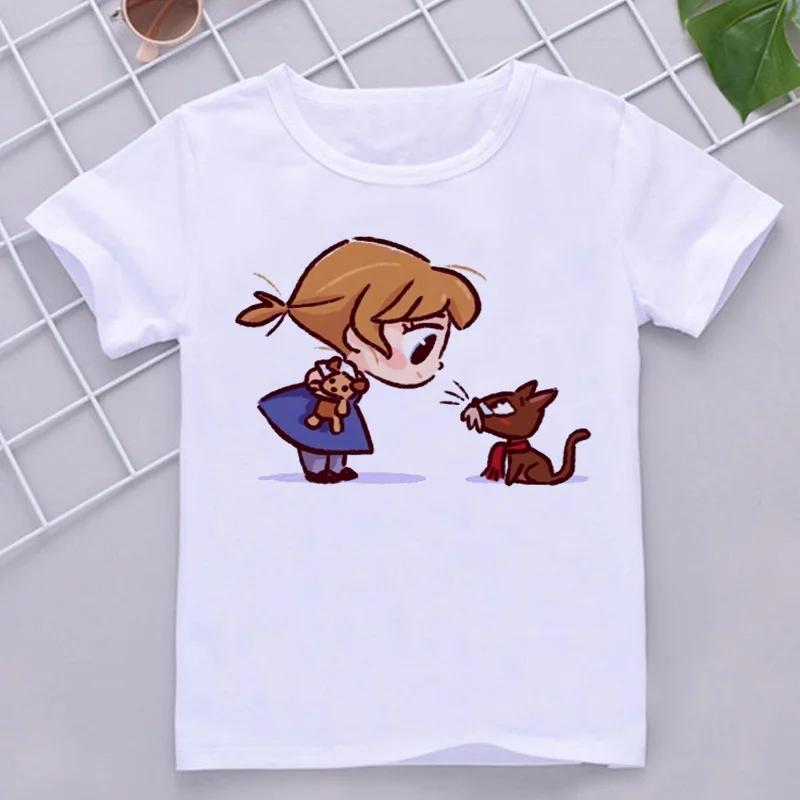 Süßes Baumwoll-T-Shirt mit Anime-Katzenmuster, bedruckt, für Mädchen, Sommer, Kinder, kurzärmelig, T-Shirt, Pyjama, bequeme, weiche Stoffe