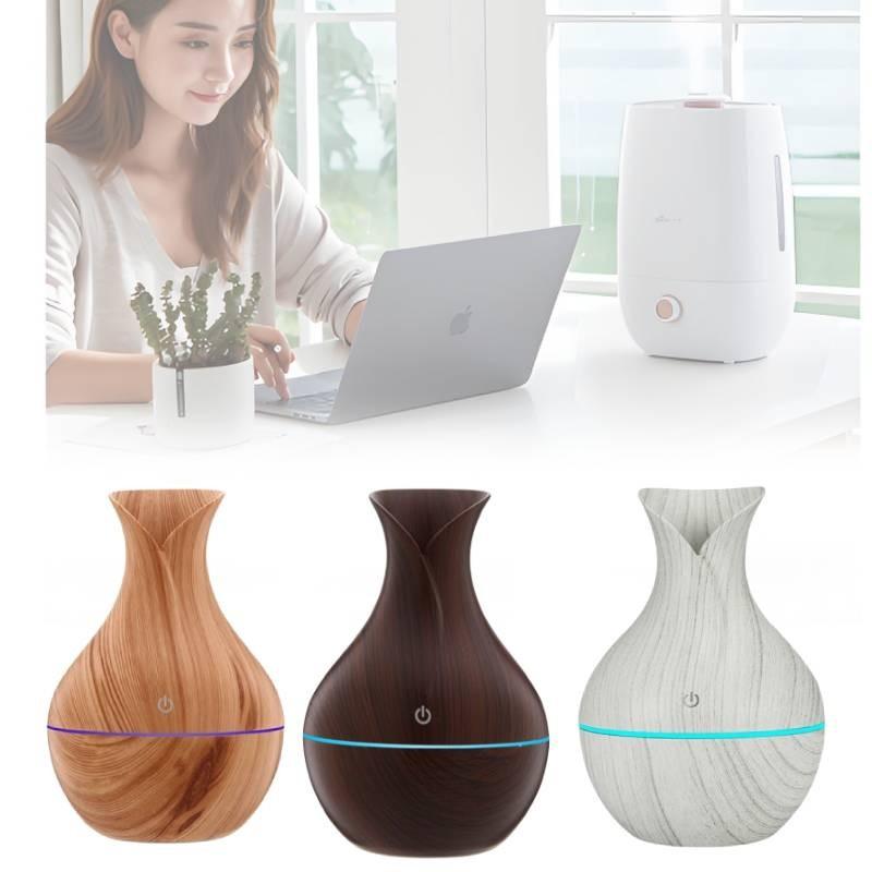 Vase Humidifier Shaped With Wooden Pattern Light Wood Ultrasonic Purifier Air