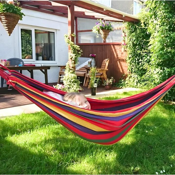 Langlebige Doppelhängematte Groß XXL Boho Schaukel 2 in 1 Baumwolle 290 cm DOPPELHÄNGEMATTE ROT