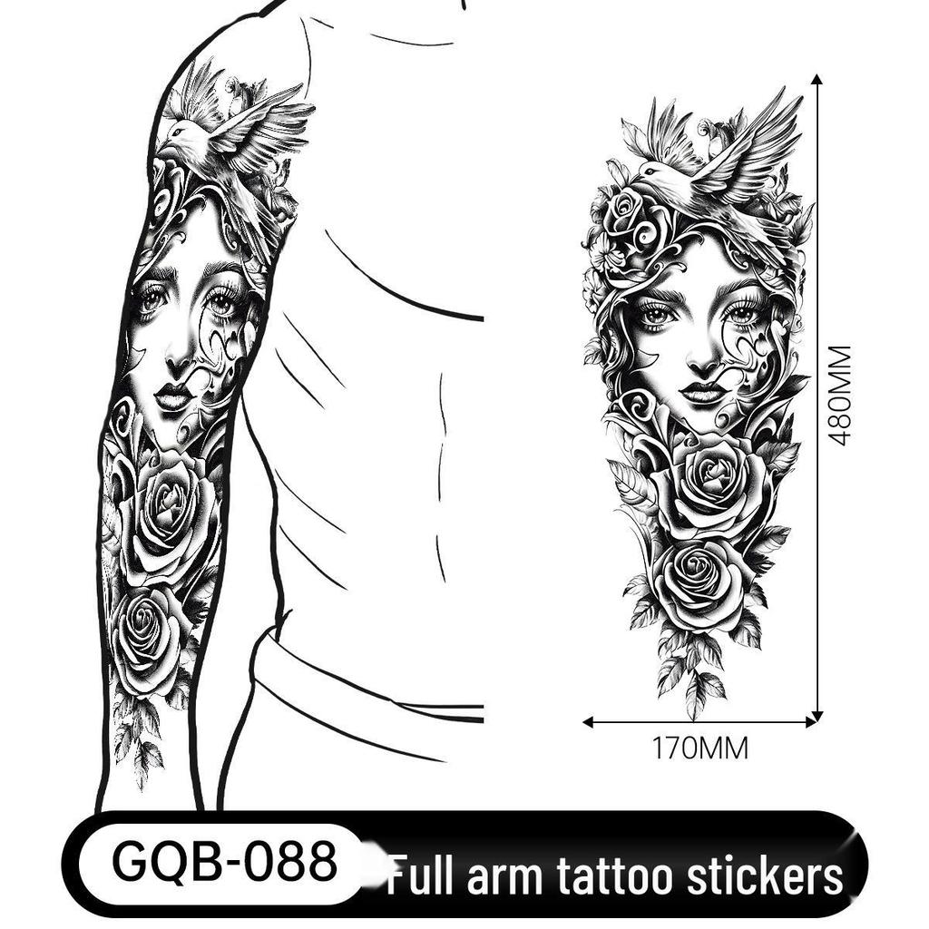 Adesivo Tatuaggio Completo per Braccio Uomo: Design Realistico Impermeabile, Motivo Tigre e Teschio
