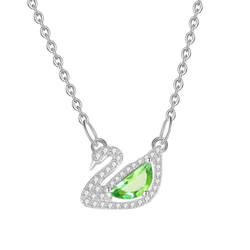 S925 Silver Swan Necklace for Women Multicolor Crystal Clavicle Chain Fashion Jewelry