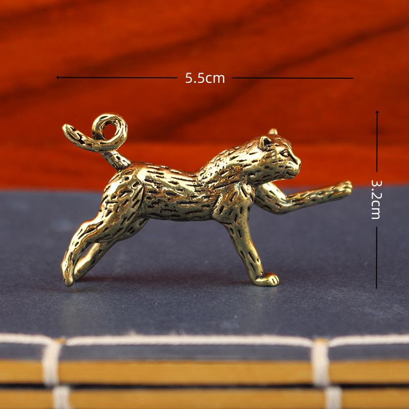 Mini Brass Leopard Statue Vintage Simulated Animal Statue Home Office Desk Decor Ornament Metal Figure Props Toy