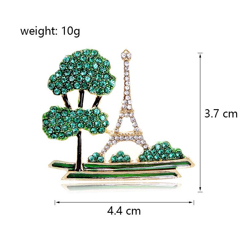 Creative Diamond Green Tree Tower Brooch Personalized Green Eiffel Tower Brooch Pin Clothing Accessories