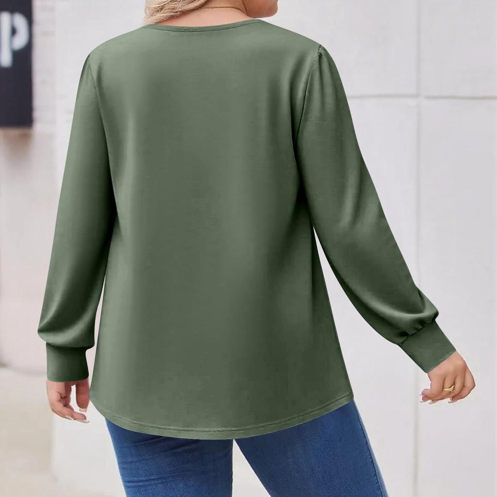 Dames Grote Maten Tops Lange Mouwen Shirts Ronde Hals Wijdvallende Tuniek Casual Losse Blouse L-5