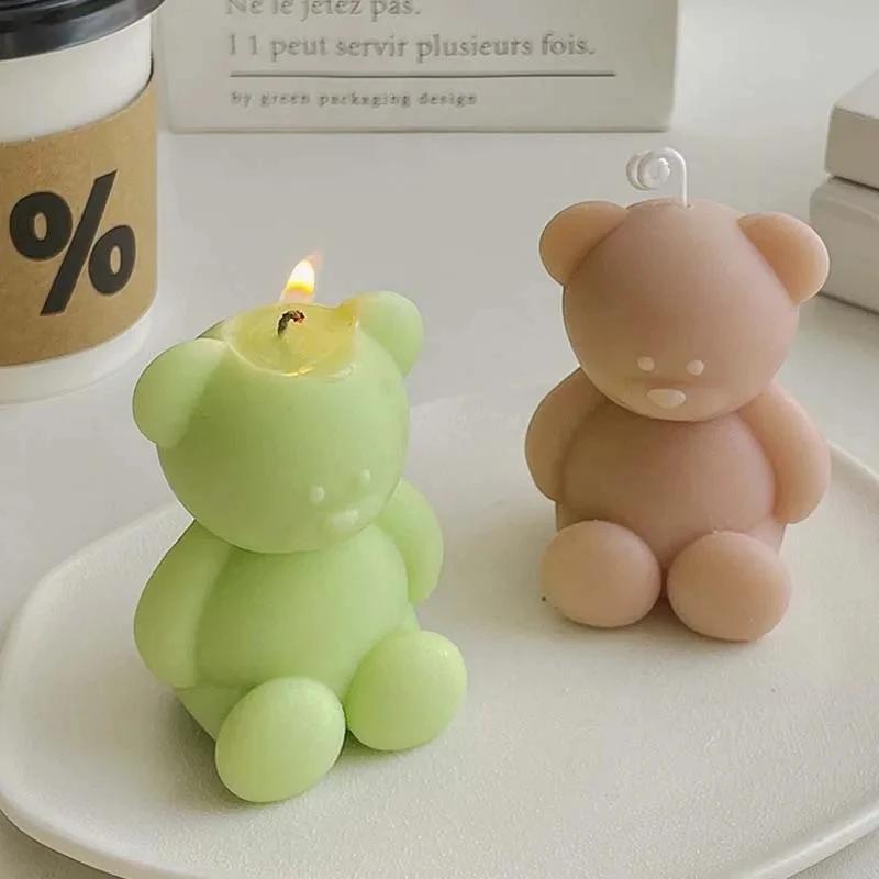 3D Cute Cartoon Bear Silicone Candle Mold Diy Handmade Soap Plaster Ice Cube Baking Mould Birthday Party Wedding Gift Making Kit