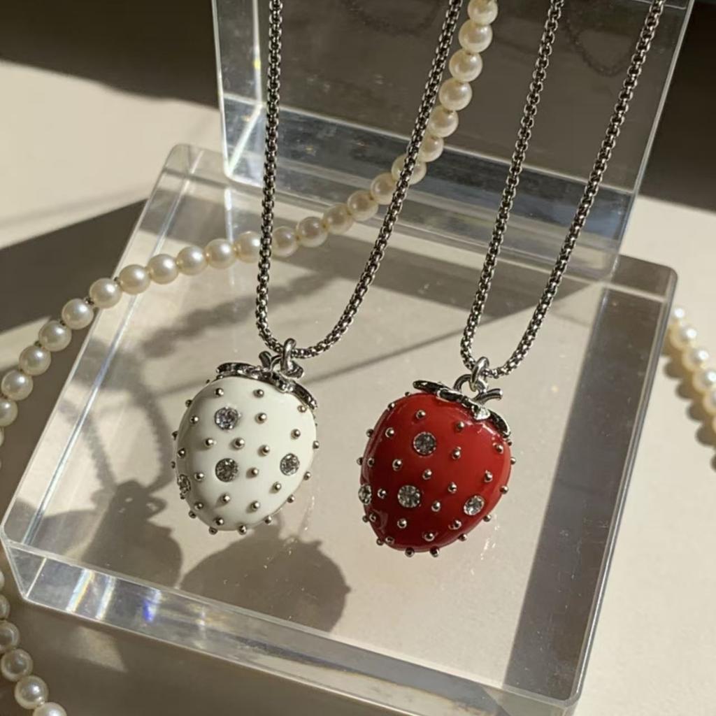 Collana con Zircone Fragola da Donna Minimalista Carina Dolce Lusso Catena per Maglione
