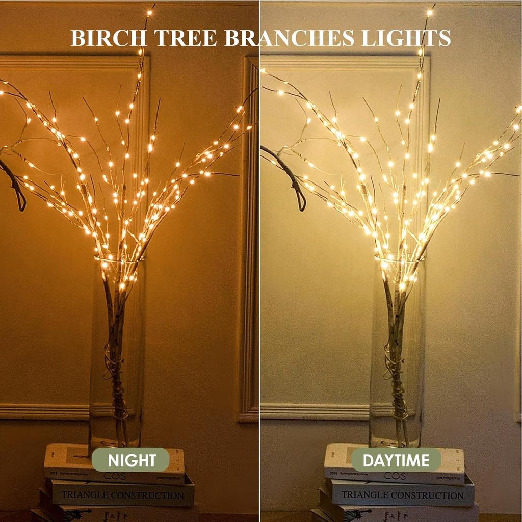 Lighted White Birch Branches with Timer 33IN 180 LED Twig Birch Branches for Vase Chriatmas Decor Artificial Birch Tree Branch Holiday Parent (Birch