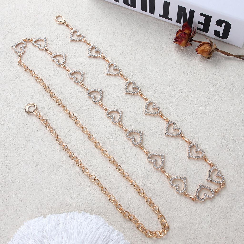 Heart-shaped Rhinestone Zircon Waist Chain for Women High-end Simple Design Metal Chain Accessories Fashion Jewelry