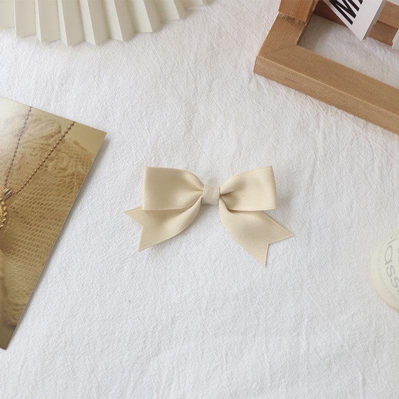Beige Satin Ribbon Hair Set: French Bow, Japanese Sweet Style Hair Rope, Double Ponytail Clip, Bangs Accessory