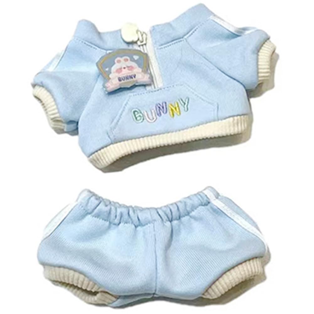 

YUYAKESHI 20cm Cotton Doll Clothes Set (Blue) - Kimono, Sportswear, and Sports Suit with Rabbit Badge, Accessories, and Outfits for Plush Toys