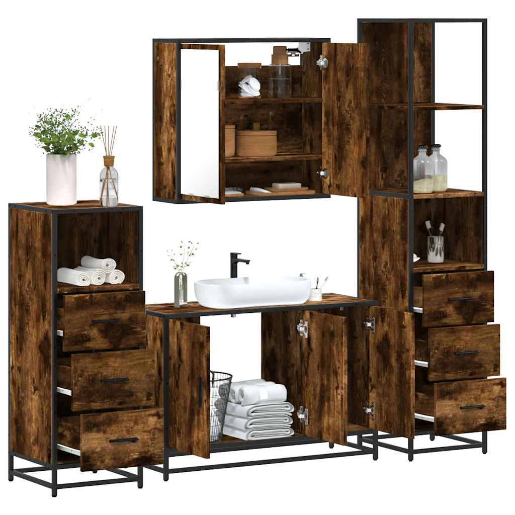 4 piece bathroom furniture set smoked oak wood based material
