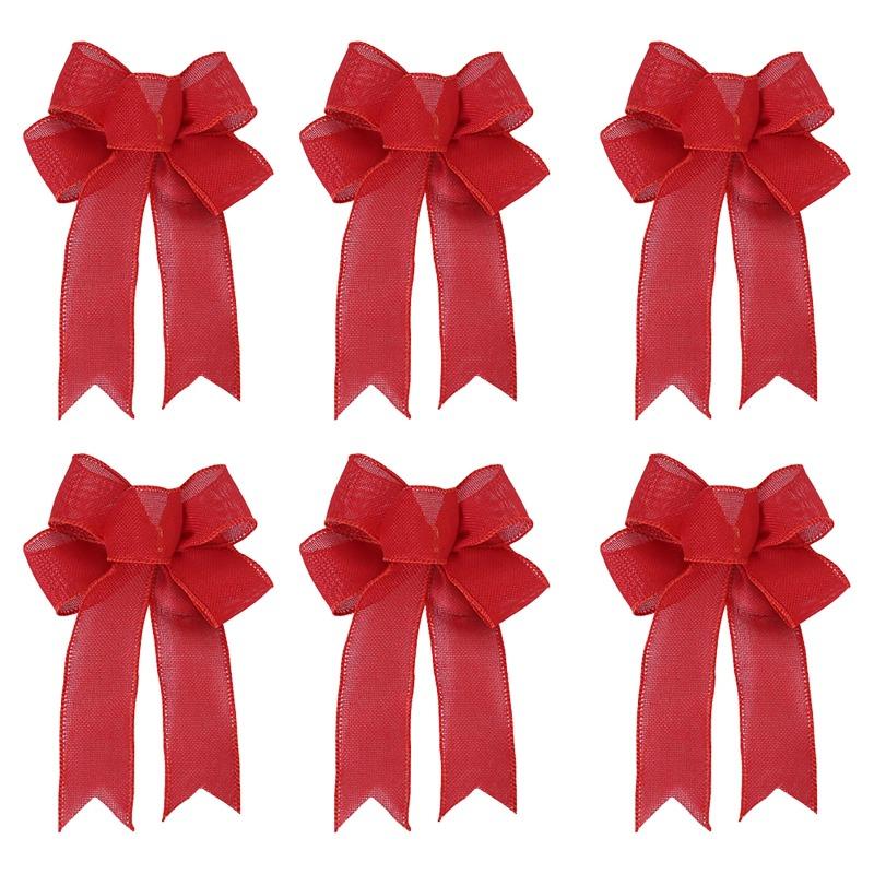 6 Pieces Christmas Bows Holiday Christmas Wreaths Bows Xmas Tree Decoration Bowties Diy Gift Wrapping For Home Party Decor