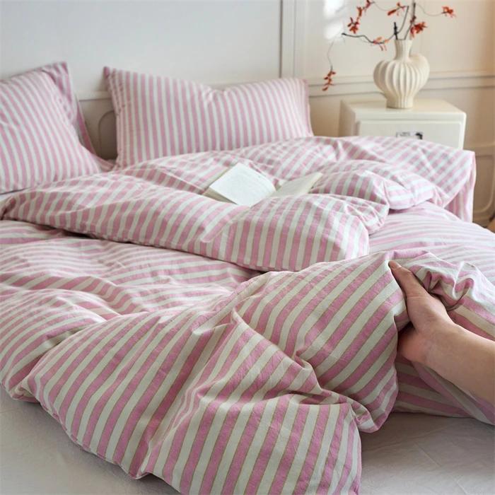 

100% Cotton Stripe 3-Piece Duvet Cover Set (1 Duvet Cover + 2 Pillowcases),Yarn-Dyed,Soft Bedding Set, Multiple Sizes 1.2m sheet 3pcs