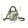 Canvas Women'S Inspiration Spring Fashion Peacock Green Floral Tote Bag, Bohemian Style, Artistic Handbag with Clutch for Commute, Date, Casual