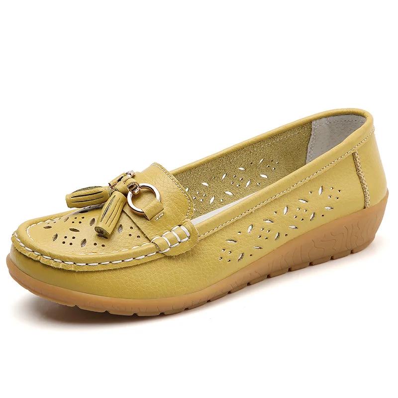 Summer Leather Women's Shoes Moccasins Platform Soft Boat Fashion Cutout Flats Casual Low Heel Nurse Lolita Shoes