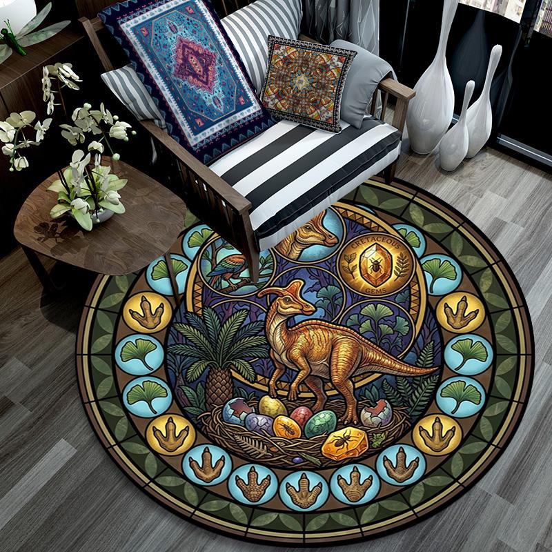 Prehistoric Glass Round Area Rug Under Office Chairs Bedroom Living Room Home Decor
