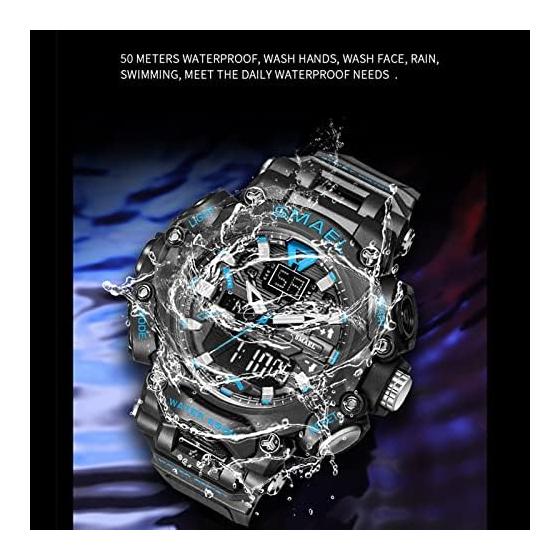 Men's Fashion Watch, Outdoor Sports Analog Digital Waterproof Electronic Watch, LED Backlight Multifunction Chronograph with Date, Alarm, Stopwatch,