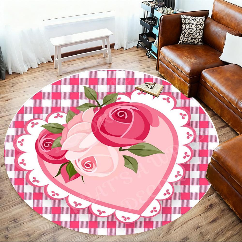 1PC Roses Heart Office Round Area Rug, Under Office Chairs Bedroom Living Room Home Decor,Carpet for Office, -1110265