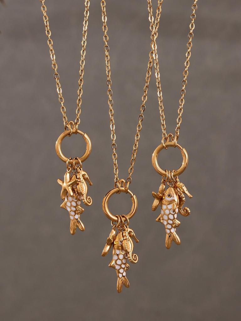 Gold-Plated Stainless Steel Fish Pendant Necklace - Ocean Style Jewelry
