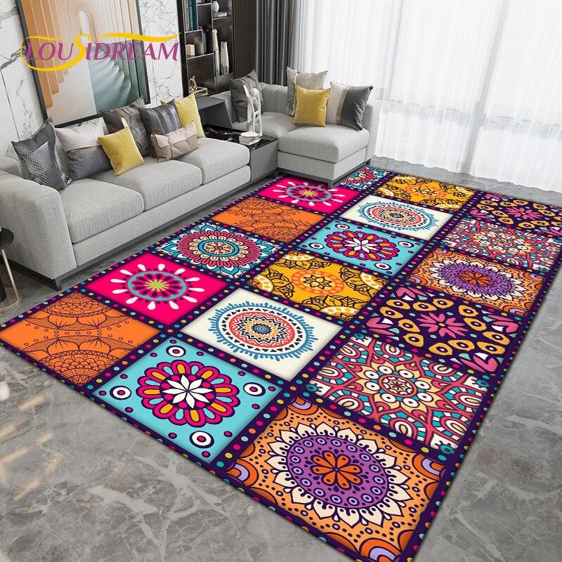 Alfombra grande con Mandala bohemio, alfombras para sala de estar, dormitorio, sofá, felpudo de entrada para cocina y baño, alfombrillas antideslizantes