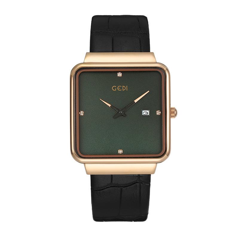 Women'S Simple Square Calendar Watch Fashion Personality Two-Pin Belt Quartz Watch