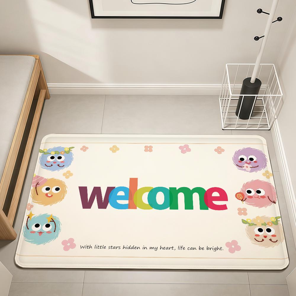 

welcome cute cartoon modern doodle Home Bedside Rug Kitchen Bath Floor Mat Hallway Balcony Carpet Entrance Doormat hogar Decor 40cm x 60cm
