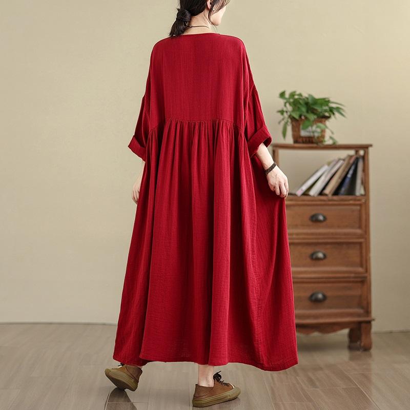 Long sleeve plus size cotton vintage new in dresses for women casual loose spring autumn dress