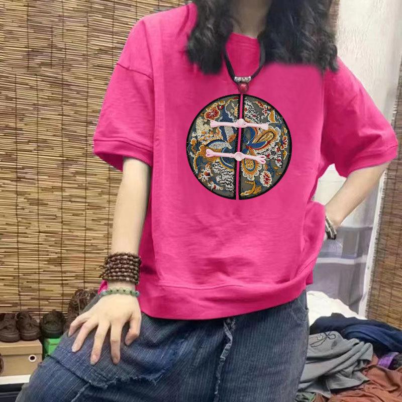 100% Cotton Women's Casual Loose-Fit Short Sleeve T-Shirt with Trendy Plus Size Print