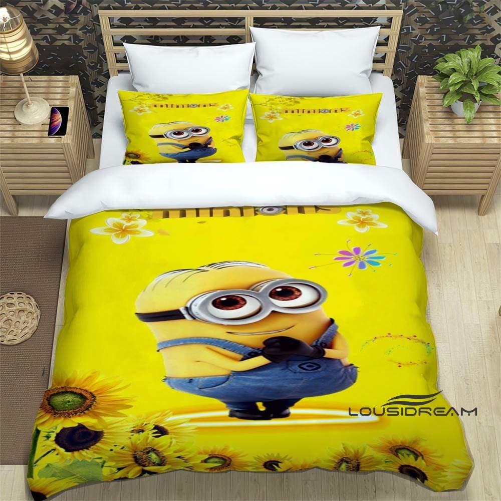 Trendy & Popular "Minions" Cartoon Print 3-Piece Bedding Set — Duvet Cover & Pillowcases (Suitable for Teens, Children, Boys &