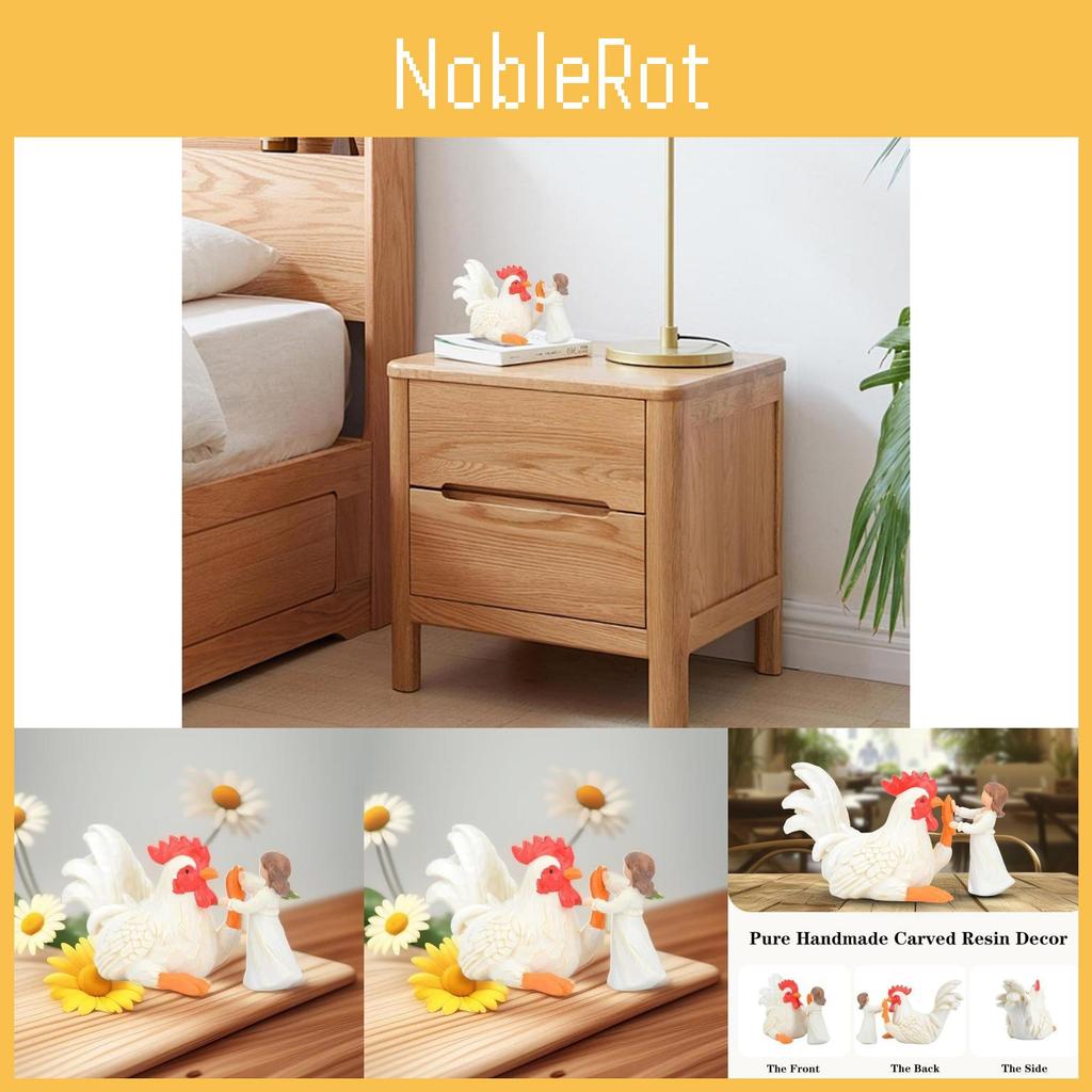 Atemberaubende Hahn Weiß und Mädchen Harzfigur für rustikalen Charme in der Heimdekoration