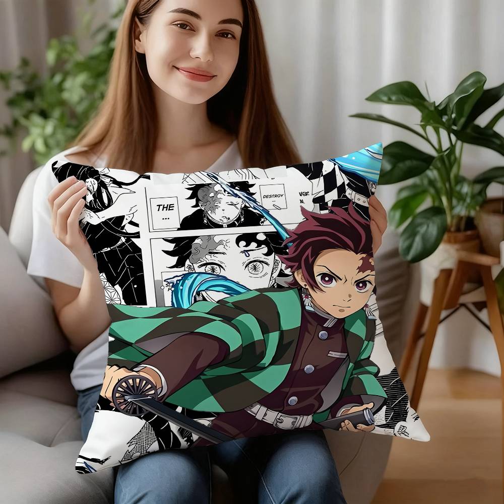 D-Demon S-Slayer Pillow Case Plush Fabric Soft Pillowcase Double Sided Print Cushion Cover Household Gifts